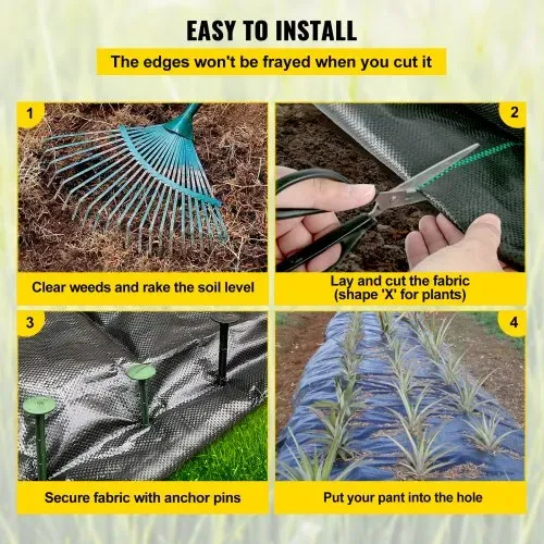 VEVOR Unkrautvlies, 5,8 Unzen Gartenvlies, 0,9 x 91,4 m Abdeckmatte, robustes gewebtes Graskontroll-Geotextil Unkrautgewebe Unkrautfolie Unkrautfolie für Garten, Terrasse, Schwarz – Bild 4