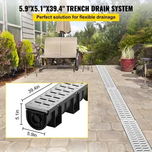 VEVOR Entwässerungsrinne-Set, 3er-Pack, Terrassenrinne, Edelstahl-Grabenentwässerungssystem 15 x 13 x 100 cm, mit 3 Endkappen, Steckverbindung, für Gartenablauf, Auffahrt, Pool, Gehweg VEVOR Entwässerungsrinne-Set, 3er-Pack, Terrassenrinne, Edelstahl-Grabenentwässerungssystem 15 x 13 x 100 cm, mit 3 Endkappen, Steckverbindung, für Gartenablauf, Auffahrt, Pool, Gehweg
