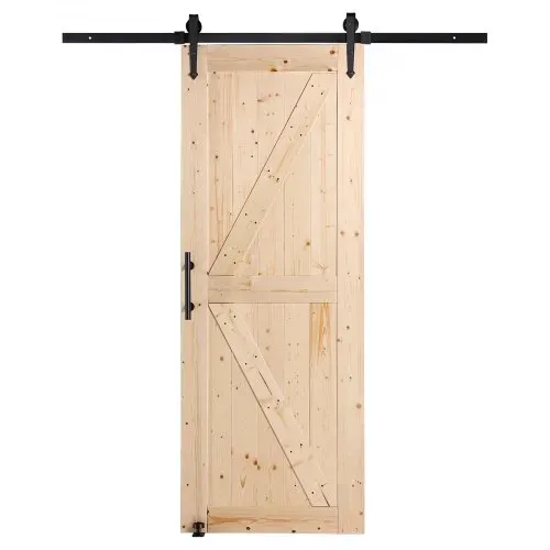 VEVOR Scheunentor und Hardware-Set Schiebetürsystem, 762 x 2133,6 mm Holz-Schiebetor, sanft und leise, Scheunentor-Set mit 8-in-1-Bodenführung und Türgriff, Fichtenholz-Platte – Bild 9