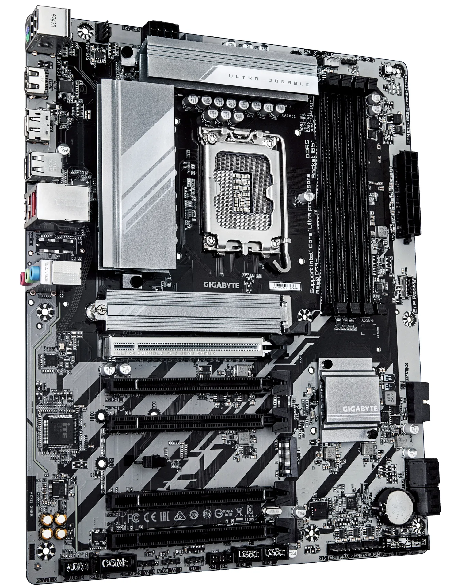 GIGABYTE B860 DS3H Mainboard - Intel Core Ultra CPUs, 8+1+2+2 Phasen VRM, bis zu 9066MHz DDR5, 1xPCIe 5.0 + 1xPCIe 4.0 M.2, 2,5 GbE LAN, USB 3.2 Gen 2x2 – Bild 3