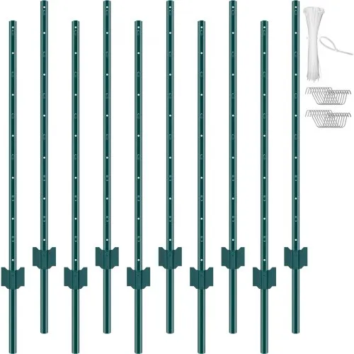 VEVOR 4 Fuß Zaunpfosten, 10er-Pack T-Pfosten Hochleistungs-Zaunpfosten aus Metall, stabile Zaunpfähle aus Stahl für Gartenhof, Rasen, Bauernhöfe und Maschendrahtzäune im Freien, grün VEVOR 4 Fuß Zaunpfosten, 10er-Pack T-Pfosten Hochleistungs-Zaunpfosten aus Metall, stabile Zaunpfähle aus Stahl für Gartenhof, Rasen, Bauernhöfe und Maschendrahtzäune im Freien, grün