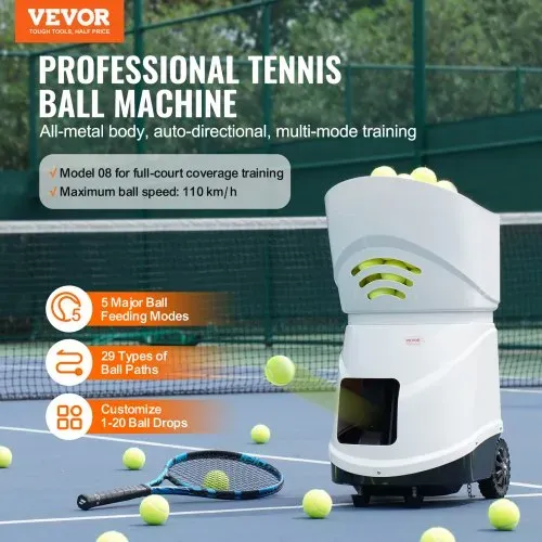 VEVOR Tennisballmaschine, automatischer tragbarer Tennisballwerfer, Übungswerfer für 150 Bälle, Tennistraining, 5 Motoren, Multimodus-Übungen, über 2 Stunden Spielzeit, wiederaufladbarer Akku, Fernbedienung per App VEVOR Tennisballmaschine, automatischer tragbarer Tennisballwerfer, Übungswerfer für 150 Bälle, Tennistraining, 5 Motoren, Multimodus-Übungen, über 2 Stunden Spielzeit, wiederaufladbarer Akku, Fernbedienung per App