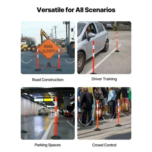 VEVOR Verkehrsleitpfosten Leitpfosten 2-tlg. (871 mm) mit beschwertem Sockel & Reflektorstreifen & Ketten, Warnpfosten für Baustellen, Parkplätze, Absperrpfosten zur Steuerung von Menschenmengen – Bild 5