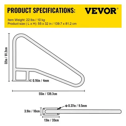 VEVOR Pool Haltegriff Edelstahl 139,7x81,2 cm Schwimmbad-Handlauf 113 kg Traglast Einstiegshilfe Pool 4,8 cm Griffbogen mit Griffbezug Treppe für Pool für Schwimmbäder Schräglagen Spa Wasserpark – Bild 6