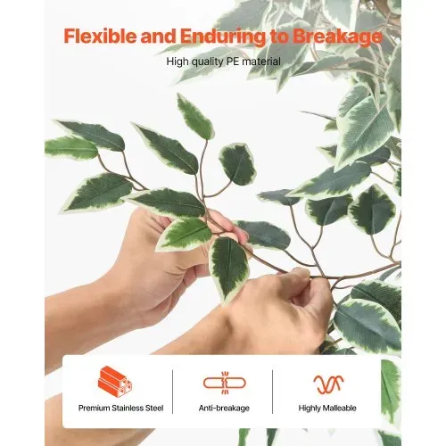 VEVOR Künstlicher Ficusbaum, 1,8 m, mit schwarzem Topf, Kunst-Ficuspflanze mit natürlichem Holzstamm & realistischen grünen Blättern, Seidenbaum für Innenbereich, für Zuhause, Büro, Wohnzimmer – Bild 3