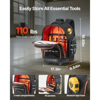 VEVOR Werkzeugrucksack mit Rollen, 50 kg Tragkraft, 45 Taschen, Werkzeugtasche, verstellbarer Teleskopgriff und stabile Basis, Arbeitsrucksack-Organizer für Bau und Mechanik, 440x250x480 mm VEVOR Werkzeugrucksack mit Rollen, 50 kg Tragkraft, 45 Taschen, Werkzeugtasche, verstellbarer Teleskopgriff und stabile Basis, Arbeitsrucksack-Organizer für Bau und Mechanik, 440x250x480 mm