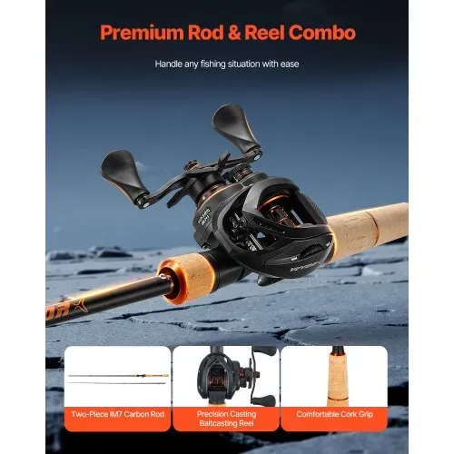 VEVOR Angelrute und Angelrolle (Baitcasting) im Set, 2,13 m Rute aus Kohlefaser (IM7), Bassangelruten-Set mit 7+1 Kugellagern & Übersetzung 7,0:1 & Korkgriff, rechtshändiges Angelset VEVOR Angelrute und Angelrolle (Baitcasting) im Set, 2,13 m Rute aus Kohlefaser (IM7), Bassangelruten-Set mit 7+1 Kugellagern & Übersetzung 7,0:1 & Korkgriff, rechtshändiges Angelset