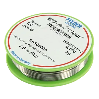 Lötzinn auf Rolle FELDER, ISO-Core “Clear“, 1,0mm, 100g, bleifrei (Sn100%Ni+) Lötzinn auf Rolle FELDER, ISO-Core “Clear“, 1,0mm, 100g, bleifrei (Sn100%Ni+)