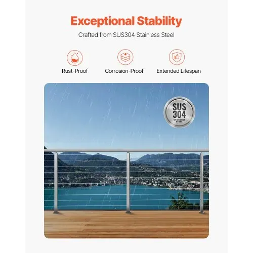 VEVOR Kabelgeländerpfosten, 91,4x5x5cm Stahl-Deckgeländerpfosten mit horizontalen & vorgebohrten Löchern, SUS304 Edelstahl, mit gebogener Halterung, 1 Stk., Silber, 1JZLGZXYS91466KZK001V0 – Bild 2