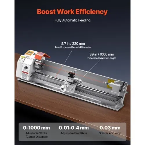 VEVOR Metalldrehmaschine 220x1000 mm Drehmaschine Automatischer Vorschub 2500 U/min Drehzahl 1250 W Bürstenloser Motor, mit Zubehör, Tischdrehmaschine für die Bearbeitung von Präzisionsteilen – Bild 3