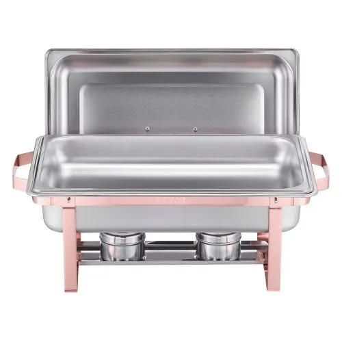 VEVOR Chafing Dish Set 2 Stk. Speisenwärmer Edelstahl mit 2 Pfannen (7,5 L) in voller Größe, rechteckiger Catering-Wärmespender mit Deckel & Wasserpfannenständer & Brennstoffhalter, Roségold – Bild 10