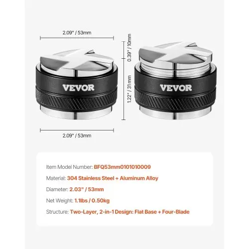 VEVOR Kaffeeverteiler 2 in 1 verstellbarer Espressoverteiler (53 mm) mit fächerförmiger Basis, Kaffeeverteiler Kaffee Distributor 304 Edelstahl mit leicht zu zerlegendem Design – Bild 6