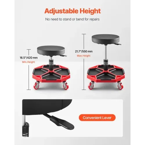 VEVOR Rollbarer Werkstatthocker Werkstattsitz (136 kg Tragkraft) Garagensitz Arbeitshocker, höhenverstellbar (420–550 mm), Rollsitz mit Werkzeugablage für Garage Werkstatt Autoreparatur, Schwarz+Rot VEVOR Rollbarer Werkstatthocker Werkstattsitz (136 kg Tragkraft) Garagensitz Arbeitshocker, höhenverstellbar (420–550 mm), Rollsitz mit Werkzeugablage für Garage Werkstatt Autoreparatur, Schwarz+Rot