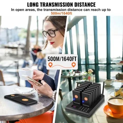 VEVOR Restaurant-Pager-System, kabelloses Warteschlangensignal mit 500 m Reichweite, Piepser zur Rufannahme von Gästen mit Vibration und Blinken, 16 Pager für Imbisswagen, Kirche – Bild 4