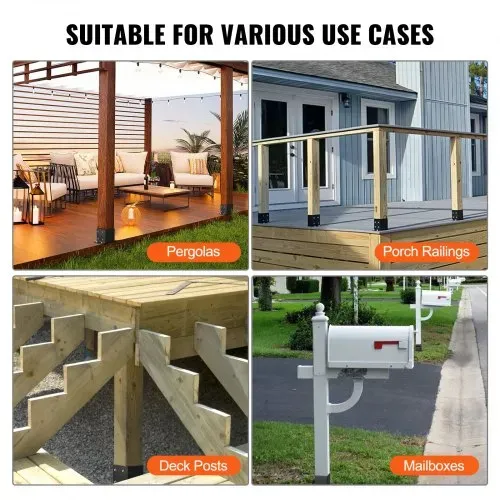 VEVOR 4er-Set Aufschraubhülse 214 x 146 x 140 mm Pfostenträger aus Kohlenstoffstahl mit Sprühbeschichtung Installation auf Beton-oder Holzböden Pfostenschuh Pfosten Ideal für Pergolen Verandageländern – Bild 5