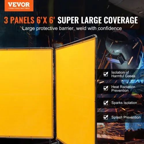 VEVOR 3-Panel-Schweißvorhang 1,8 x 1,8 m Schweißschutzvorhang aus Flammhemmendem Vinyl Schweißschutzwand mit 4 Schwenkrädern und einem 6-stufigen UV-Schutz Schweißerdecke Schweißschutz Gelb VEVOR 3-Panel-Schweißvorhang 1,8 x 1,8 m Schweißschutzvorhang aus Flammhemmendem Vinyl Schweißschutzwand mit 4 Schwenkrädern und einem 6-stufigen UV-Schutz Schweißerdecke Schweißschutz Gelb