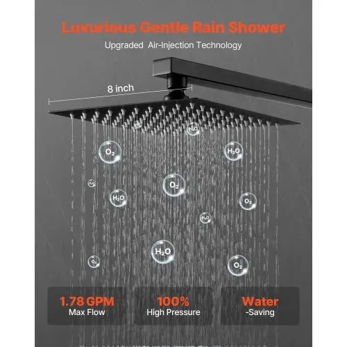 VEVOR Duscharmatur Regenduschsystem fürs Badezimmer Duschsystem mit 203 mm quadratischen Regenduschkopf & Handbrause, wandmontierte Badezimmerarmaturen mit Messingventil & Zierset, Mattscharz VEVOR Duscharmatur Regenduschsystem fürs Badezimmer Duschsystem mit 203 mm quadratischen Regenduschkopf & Handbrause, wandmontierte Badezimmerarmaturen mit Messingventil & Zierset, Mattscharz