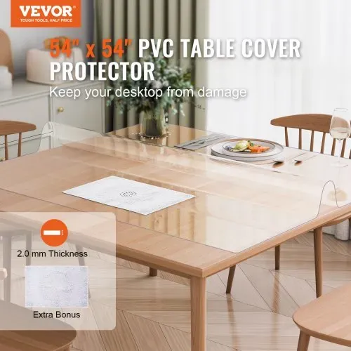 VEVOR Kunststoff-Tischdecke, 54 x 54 Zoll, 2,0 mm dick, transparenter Tischschutz, quadratische PVC-Schreibtischunterlage, wasserdichte und leicht zu reinigende Schreibtischunterlage, Tischdecke, für Büro, Kommode, Esszimmertisch, Nachttisch VEVOR Kunststoff-Tischdecke, 54 x 54 Zoll, 2,0 mm dick, transparenter Tischschutz, quadratische PVC-Schreibtischunterlage, wasserdichte und leicht zu reinigende Schreibtischunterlage, Tischdecke, für Büro, Kommode, Esszimmertisch, Nachttisch