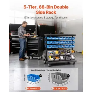 VEVOR Fahrregal mit Stapelboxen Set, Mobiles Lagerregal mit 5 Ebenen & 68 Sortimentskästen für Kleinteile in zwei Größen, 900x500x950 mm, doppelseitig, für Werkstatt, Garage, Lager & Büro VEVOR Fahrregal mit Stapelboxen Set, Mobiles Lagerregal mit 5 Ebenen & 68 Sortimentskästen für Kleinteile in zwei Größen, 900x500x950 mm, doppelseitig, für Werkstatt, Garage, Lager & Büro