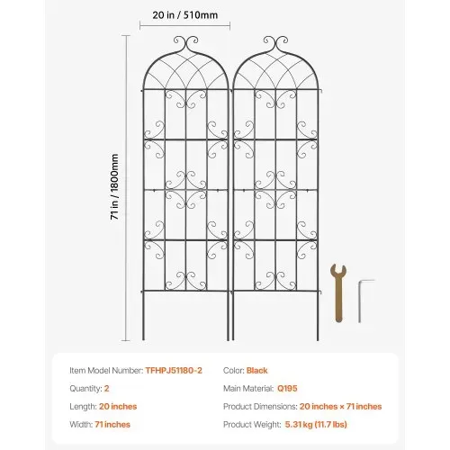 VEVOR Rankhilfe für Kletterpflanzen, 51x180 cm, Kletterhilfe, 2er-Set rostfreies Metallspalier für Gartenblumen, Rankgitter für Rosen, Gurkenstütze, dekoratives Clematis-Spalier für Innenhöfe & Rasen – Bild 6