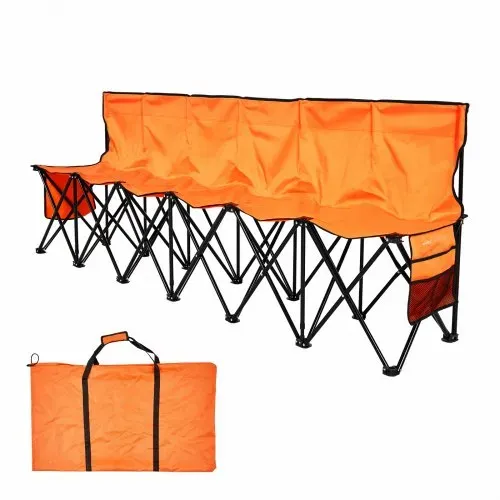 VEVOR tragbare Mannschaftsbank Sitzbank Campingbank (6 Personen) mit Seitentaschen & Tragetasche, Klappbank mit Rückenlehne, Seitenbank Sportbank für Fußball Baseball Outdoor-Aktivitäten Orange – Bild 8