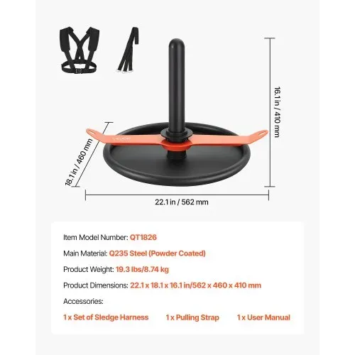 VEVOR Gewichtsschlitten Kraftschlitten Krafttrainingsschlitten zur Verbesserung der Geschwindigkeit bei sportlichen Übungen, Fitnessgerät mit Gurt, für 51 mm Gewichtsscheiben Orange & Schwarz – Bild 6