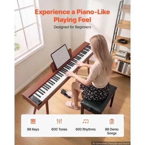 VEVOR Digitalpiano 88 Halbgewichtete Tasten in Standardgröße E-Piano Braun für Anfänger, 600 Klangfarben, 600 Rhythmen, USB, MIDI, Audioausgang, Kopfhörerbuchse, Sustain-Pedal und HiFi-Lautsprechern VEVOR Digitalpiano 88 Halbgewichtete Tasten in Standardgröße E-Piano Braun für Anfänger, 600 Klangfarben, 600 Rhythmen, USB, MIDI, Audioausgang, Kopfhörerbuchse, Sustain-Pedal und HiFi-Lautsprechern