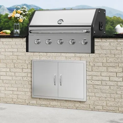 VEVOR Grill-Zugangstür, 838 x 558 x 46 mm, Doppelte Außenküchentür, Flächenbündig Montierte Edelstahltür, Vertikale Wandtür mit Griffen, für Grillinsel, Grillstation, Außenschrank usw. – Bild 7