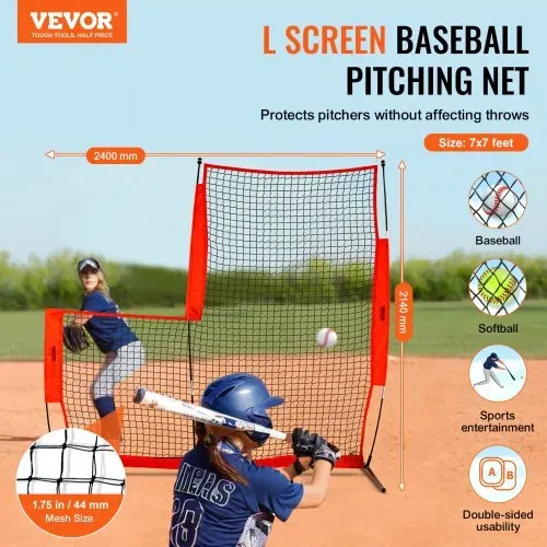 VEVOR L-Typ für Schlägerkäfig 240 x 106 x 214 cm Baseball- und Softball-Sicherheitsschirm Körperschutz Tragbarer Schlagschirm mit Tragetasche & Bodenpfählen, Outdoor Baseball-Pitching-Netz Rot VEVOR L-Typ für Schlägerkäfig 240 x 106 x 214 cm Baseball- und Softball-Sicherheitsschirm Körperschutz Tragbarer Schlagschirm mit Tragetasche & Bodenpfählen, Outdoor Baseball-Pitching-Netz Rot