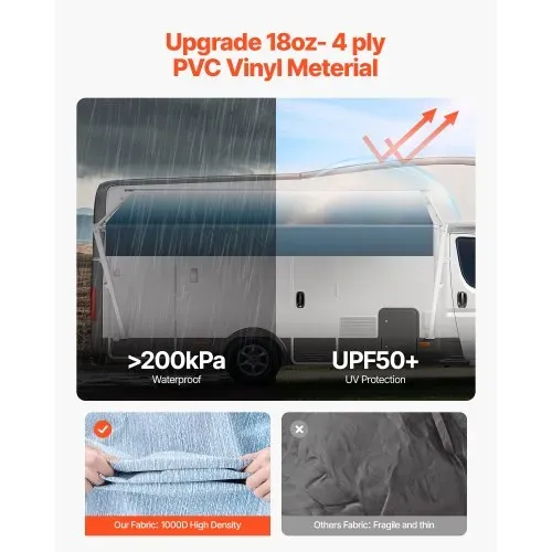 VEVOR Wohnwagen Markise einziehbare RV Markisen (548,64 cm) wasserdichte Wohnmobil-Markise mit Aluminiumlegierungsrahmen, Außenmarkise mit weißem Ständer und blauen Stoffen mit Farbverlauf – Bild 2