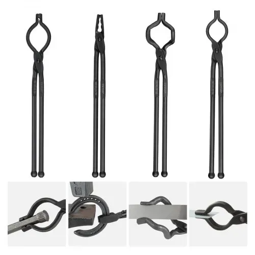 VEVOR Schmiedezange-Set, V-Bit, Wolf, ZV, Greifzange 4 Stk. Kohlenstoffstahl Schmiedezange, 465 x 60 x 19 mm / 461 x 68 x 18 mm / 458 x 38 x 19,0 mm / 463 x 78 x 52,3 mm, mit Verlängertem Griff – Bild 8