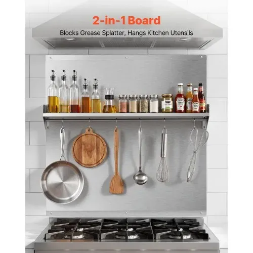 VEVOR Küchenrückwand 76 x 76 cm aus Edelstahl, Wandschutz für Herd und Dunstabzugshaube mit Ablage, Haken und Vorgebohrten Löchern, Robuste Rückwand für Küche, Kochen und Praktische Aufbewahrung VEVOR Küchenrückwand 76 x 76 cm aus Edelstahl, Wandschutz für Herd und Dunstabzugshaube mit Ablage, Haken und Vorgebohrten Löchern, Robuste Rückwand für Küche, Kochen und Praktische Aufbewahrung