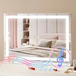 VEVOR Hollywood Schminkspiegel mit Beleuchtung, Kosmetikspiegel mit 3 Farbbeleuchtungsmodi, LED-Schminkspiegel mit Lichtern, 5-fache Vergrößerung, Bluetooth, USB, Smart-Touch-Steuerung, 797x547mm VEVOR Hollywood Schminkspiegel mit Beleuchtung, Kosmetikspiegel mit 3 Farbbeleuchtungsmodi, LED-Schminkspiegel mit Lichtern, 5-fache Vergrößerung, Bluetooth, USB, Smart-Touch-Steuerung, 797x547mm