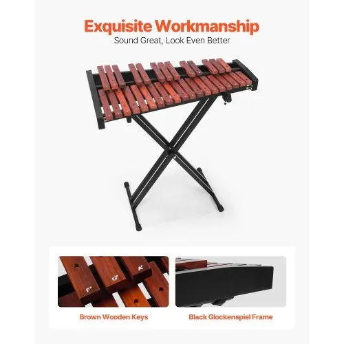 VEVOR Glockenspiel, 32 Noten, professionelles Xylophon-Schlaginstrument aus Holz, mit höhenverstellbarem Ständer aus Kohlenstoffstahl, 4 Schlägeln, Tragetasche, Musikinstrumenten-Set für Anfänger – Bild 3