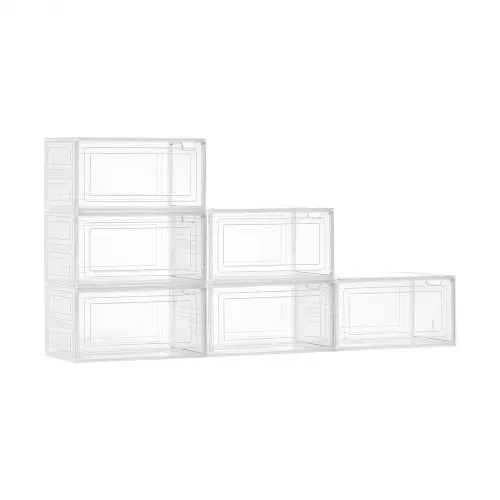 VEVOR Schuhaufbewahrungsboxen stapelbare Schuhboxen (6 Stk.) passend bis US-Größe 13, Schuh-Organizer aus PP/PET mit magnetischer Tür zur Aufbewahrung von High Heels & Stiefeln & Hüten, klar Weiß – Bild 8