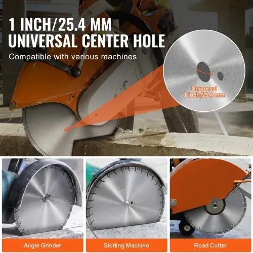 VEVOR Diamantsägeblatt Betonsägeblatt 45 cm für Nass- oder Trockenarbeiten, 12 mm Diamantsegmentsägeblatt mit schrägen Zähnen, Mittellochdurchmesser 25,4 mm, für Beton, Zementplatten, Fliesen, Ziegel – Bild 5