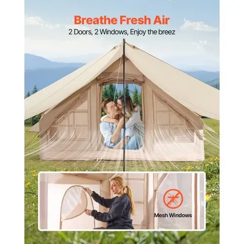 VEVOR Aufblasbare Zelte für Camping 3x2x2 m, 3–5 Personen, 300D Oxford 4-Jahreszeiten-Glamping-Zelt mit Baldachin, Handpumpe, Ofenanschluss, 2 Türen & 2 Netzfenstern (Aufbewahrungstasche inkl.) – Bild 4