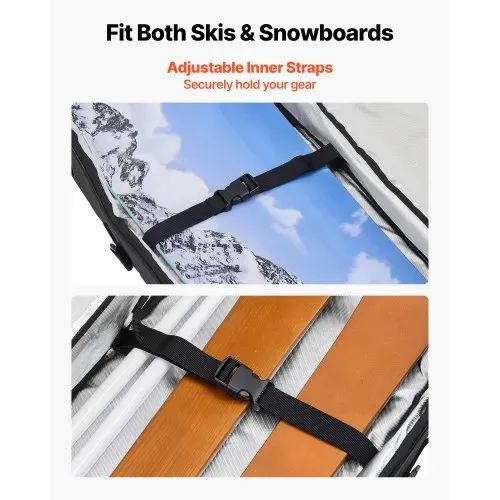 VEVOR Skitasche, bis zu 165 cm, Skibag, Skisack, Skicover, 600D-Oxford-Gewebe, mit verstellbaren Innengurten, Skiersack für Skistöcke, Schutzbrillen, Handschuhe, Helme, Stiefel (Schwarz) – Bild 4