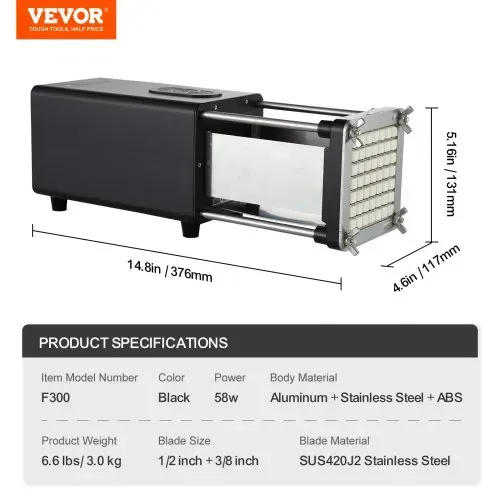 VEVOR Elektrischer Pommes Frites Schneider Kartoffelschneider mit 1/2 & 3/8 Zoll Klingen Edelstahl, Kartoffelschneider und Zerkleinerer mit Anti-Rutsch-Füßen, für Kartoffeln Pommes Frites Gemüse – Bild 6