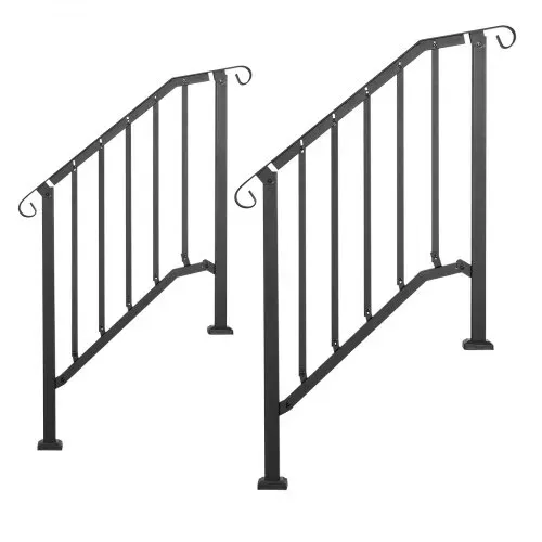 VEVOR 2x Handläufe für Außentreppen Treppengeländer für 2-3 Stufen Schwarz, Treppenhandlauf für Veranda Terrasse, Kohlenstoffstahl, 0–45° Winkel Einstellbar, Bogenförmig & Retro-Stil, mit Montagesatz – Bild 10