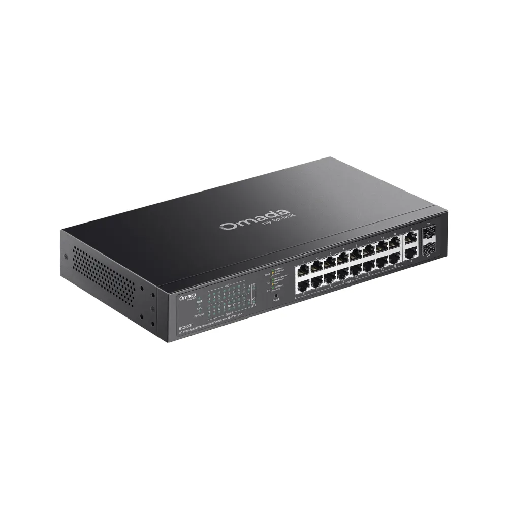 TP-Link Switch easy managed Layer2 20 Port • 18x 1GbE • 16x PoE af • 2x SFP • 150W PoE Budget • Lüfterlos • Omada • ES220GP – Bild 3