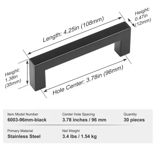 EVOR 30er Set Möbelgriff Edelstahl Stangengriff 108x12x35mm Küchengriff Mittenlochabstand 96mm Schrankgriff Dicke der Schrankplatten von 1,52 bis 2cm oder 1,27 bis 4cm Türgriffe Schubladengriffe – Bild 6