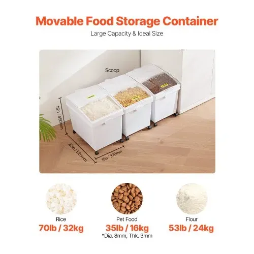 VEVOR Mehl und Reis Behälter Kapazität 25 kg, 3 Stück Aufbewahrungsbox Küche 35,5 x 50 x 45 cm, dreifach Vorratsdosen weiß Speicherung für Getreide und anderen Trockenwaren VEVOR Mehl und Reis Behälter Kapazität 25 kg, 3 Stück Aufbewahrungsbox Küche 35,5 x 50 x 45 cm, dreifach Vorratsdosen weiß Speicherung für Getreide und anderen Trockenwaren