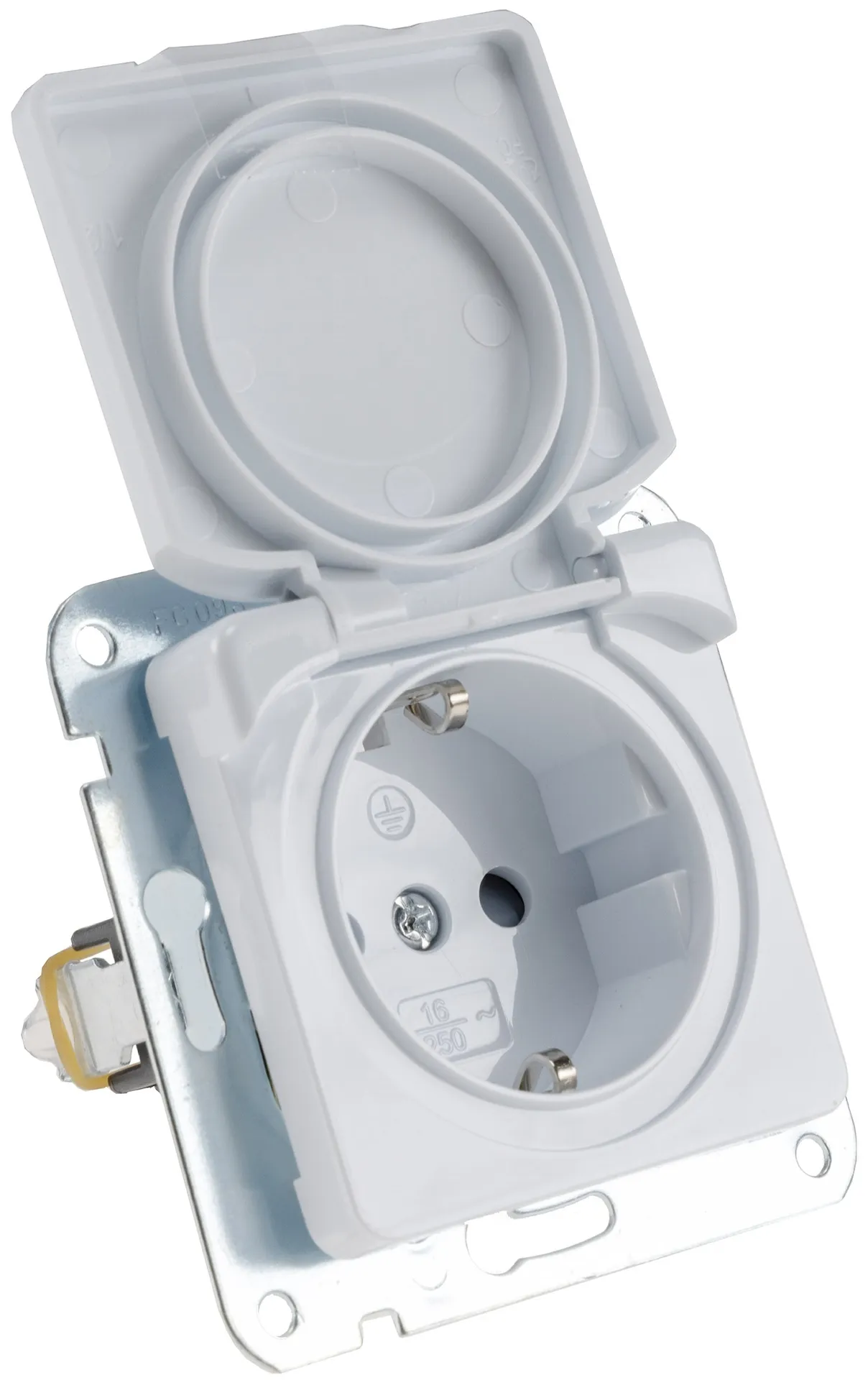 DELPHI Schutzkontakt-Steckdose IP40 250V~/ 16A, mit Deckel, UP, weiß DELPHI Schutzkontakt-Steckdose IP40 250V~/ 16A, mit Deckel, UP, weiß