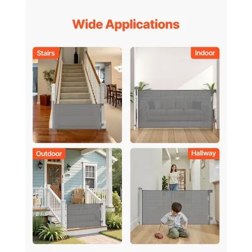VEVOR Einziehbares Babygitter Hundegitter ausziehbar auf 185 cm Breite / 795 mm Höhe, Treppenschutzgitter mit Sicherheitsschloss, Schutzgitter aus Netzgewebe für Treppen Flure drinnen/draußen, grau – Bild 6