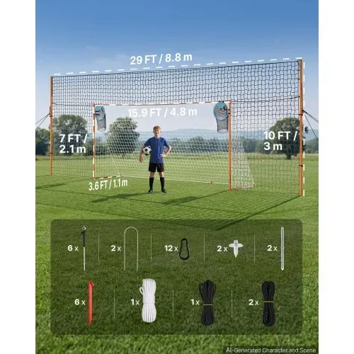 VEVOR Fußballtor 484 x 212 cm Tragbares Soccertor mit Eisenrohrrahmen, für Gärten Parks und Schulen, mit Ballfangnetz, Zielnetz, PE-Netz über 110 km/h, Bodenankern und Abspannseilen für Naturrasen – Bild 6
