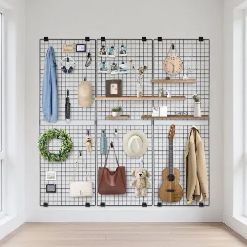 VEVOR Gitterwandpaneele Gitterwand 610 x 11 x 1828 mm 3 Stk. Wandgitter wandmontiertes Kunstausstellungsregal aus Karbonstahl, Fotowand Memoboard für Dekoration Lagerung Anschlagtafel Schwarz – Bild 7