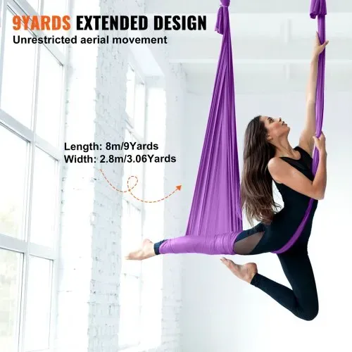 VEVOR Aerial Yoga Hängematte Set 8 x 2,8 m, Lila Aerial Yoga Swing Air Fliegen, Indoor Aerial Yoga Hammock Swing 1000 kg Max. Tragfähigkeit, inkl. Yoga-Socken & Stahlkarabiner & Alu-Drehgelenk – Bild 3
