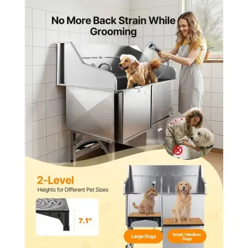 VEVOR 304 Edelstahl-Hundewaschstation, 127 cm große Pflegebadewanne mit rutschfester, flacher Rampe, Schublade, Warm- und Kaltwasserhahn, All-in-One-Badewanne für Pflegesalons, für alle Größen geeignet (linke Tür) – Bild 2