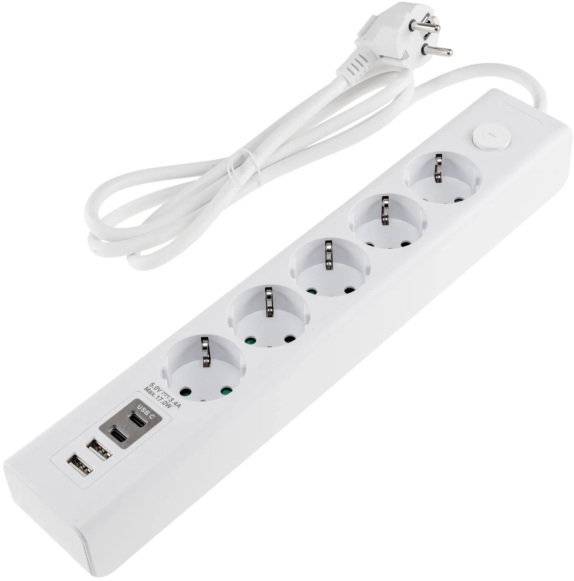 Steckdosenleiste mit Ladebuchsen für USB USB-A /USB-C,5-fach, weiß, 1,5m Kabel Steckdosenleiste mit Ladebuchsen für USB USB-A /USB-C,5-fach, weiß, 1,5m Kabel